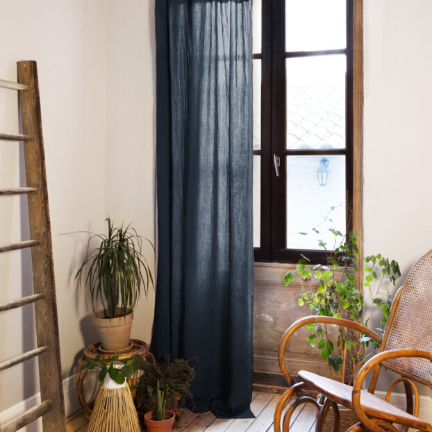 Rideau ajustable + 8 anneaux pince 140 x 300 cm Gaze de coton unie GAÏA