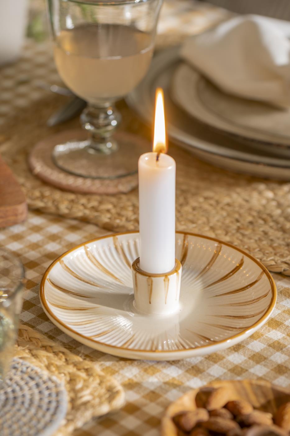 Bougeoir en grès peint à la main