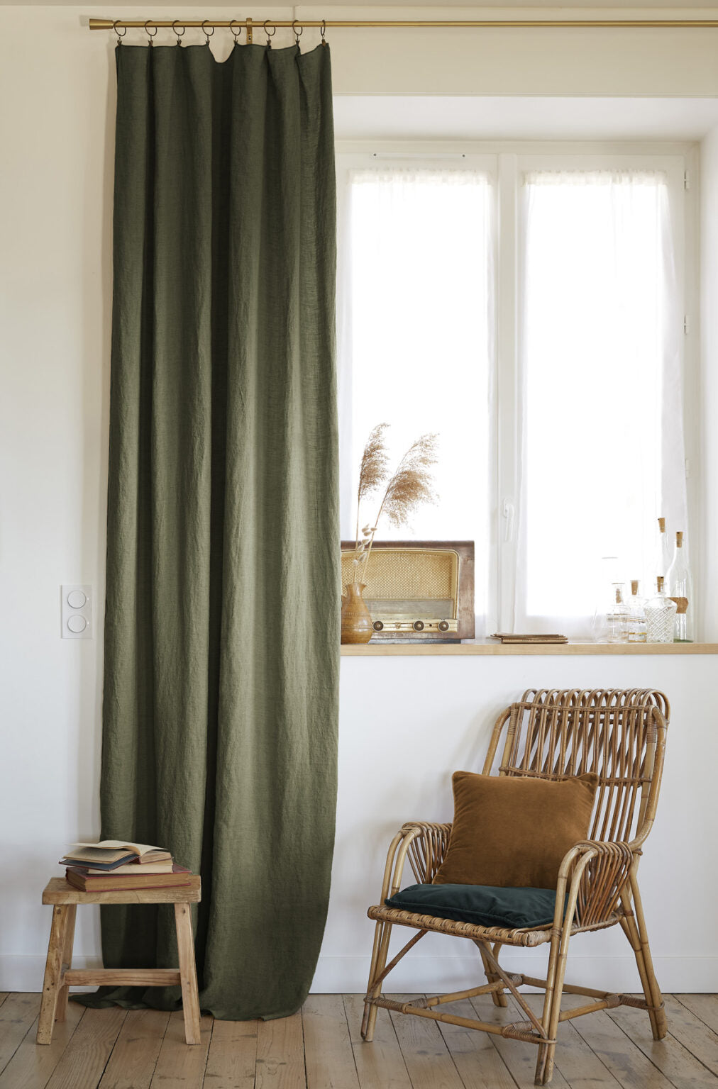 Rideau ajustable + 8 anneaux pince 140 x 270 cm Lin lavé SOLINE