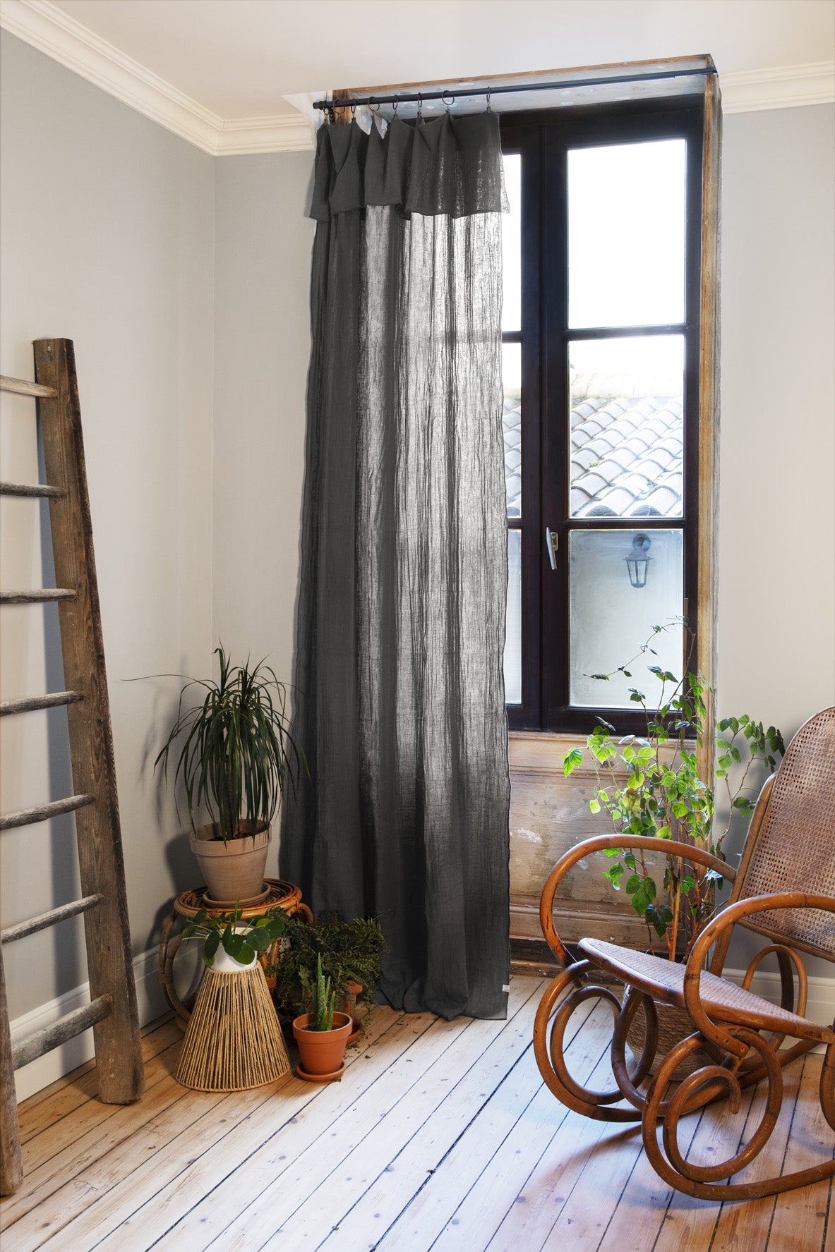 Rideau ajustable + 8 anneaux pince 140 x 300 cm Gaze de coton unie GAÏA