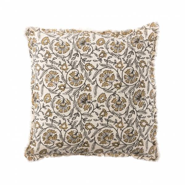 Coussin Pondichery naturel/ noir / ocre