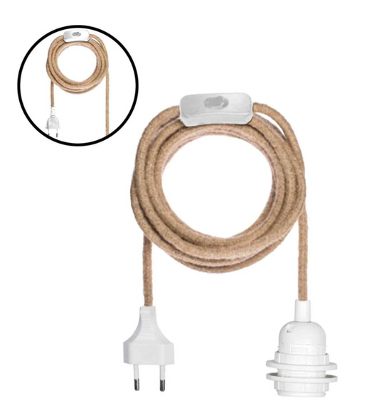 Cable électrique douille blanche - 400cm câble corde naturelle prise
