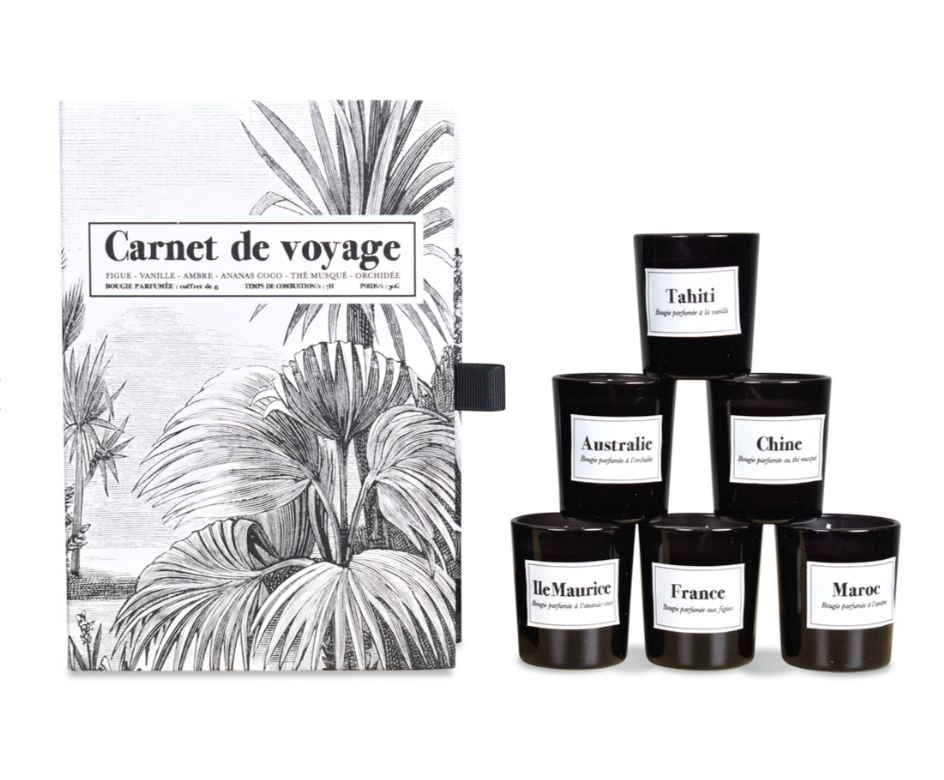 Coffret de 6 bougies carnet de voyage mini D4,5 H5cm