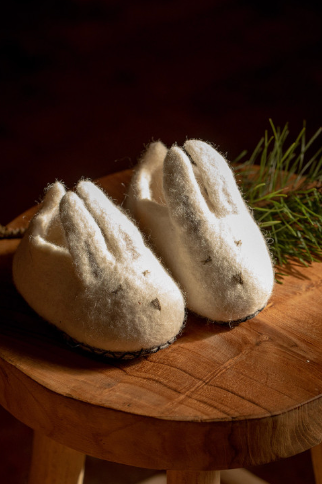 Chaussons lapin - feutre et cuir
