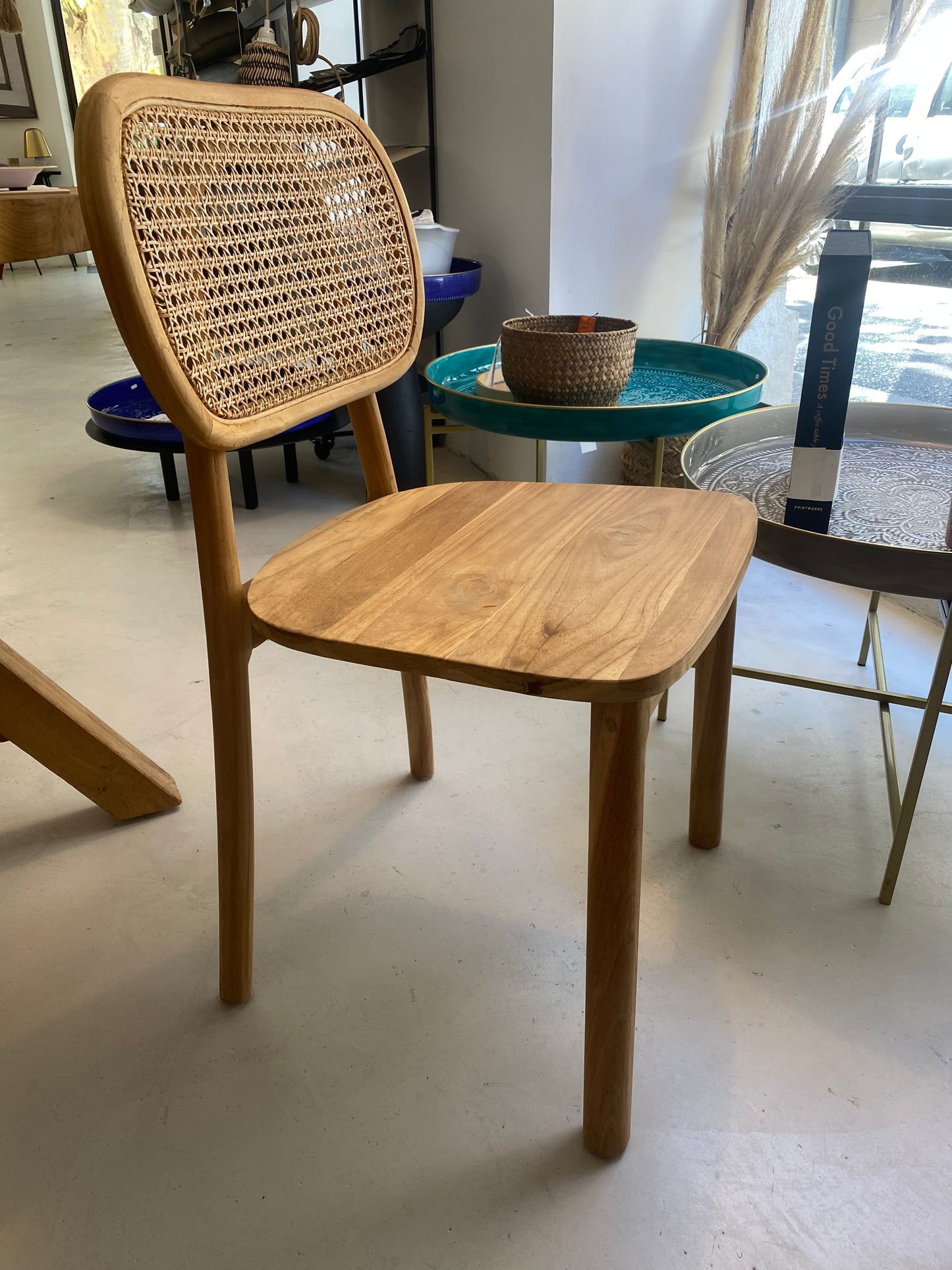chaise bistro en teck et cannage