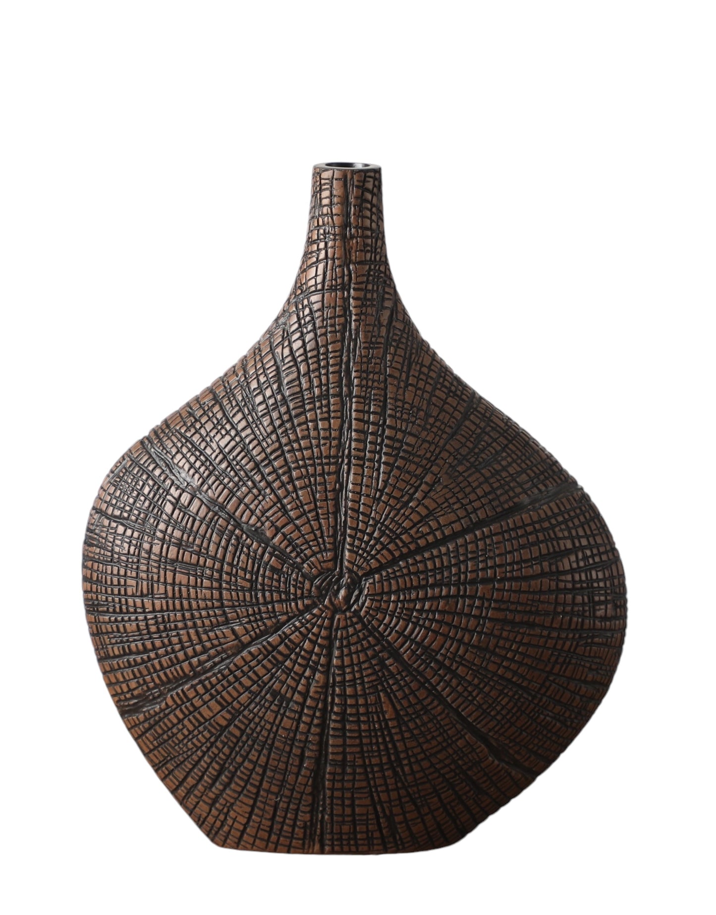 Vase Décoratif en Polyrésine Marron - Motif Texturé - 27 x 9,5 x H 23 cm