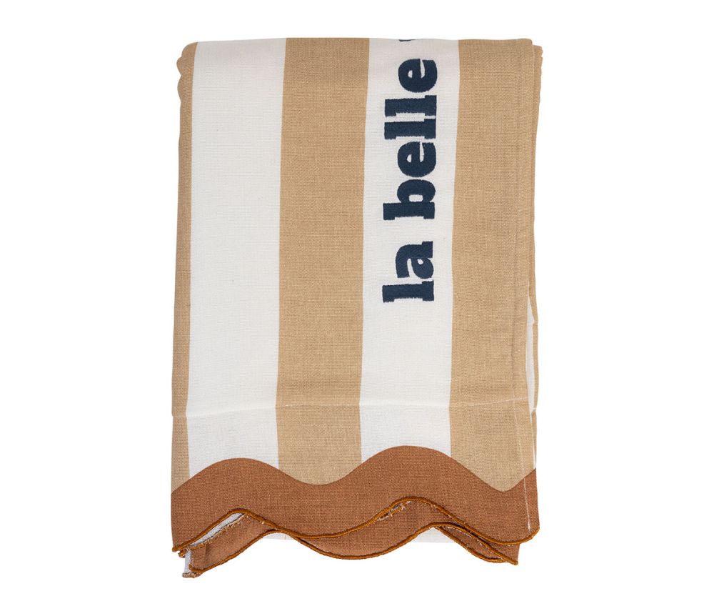 Drap de bain brodé camel + terracotta