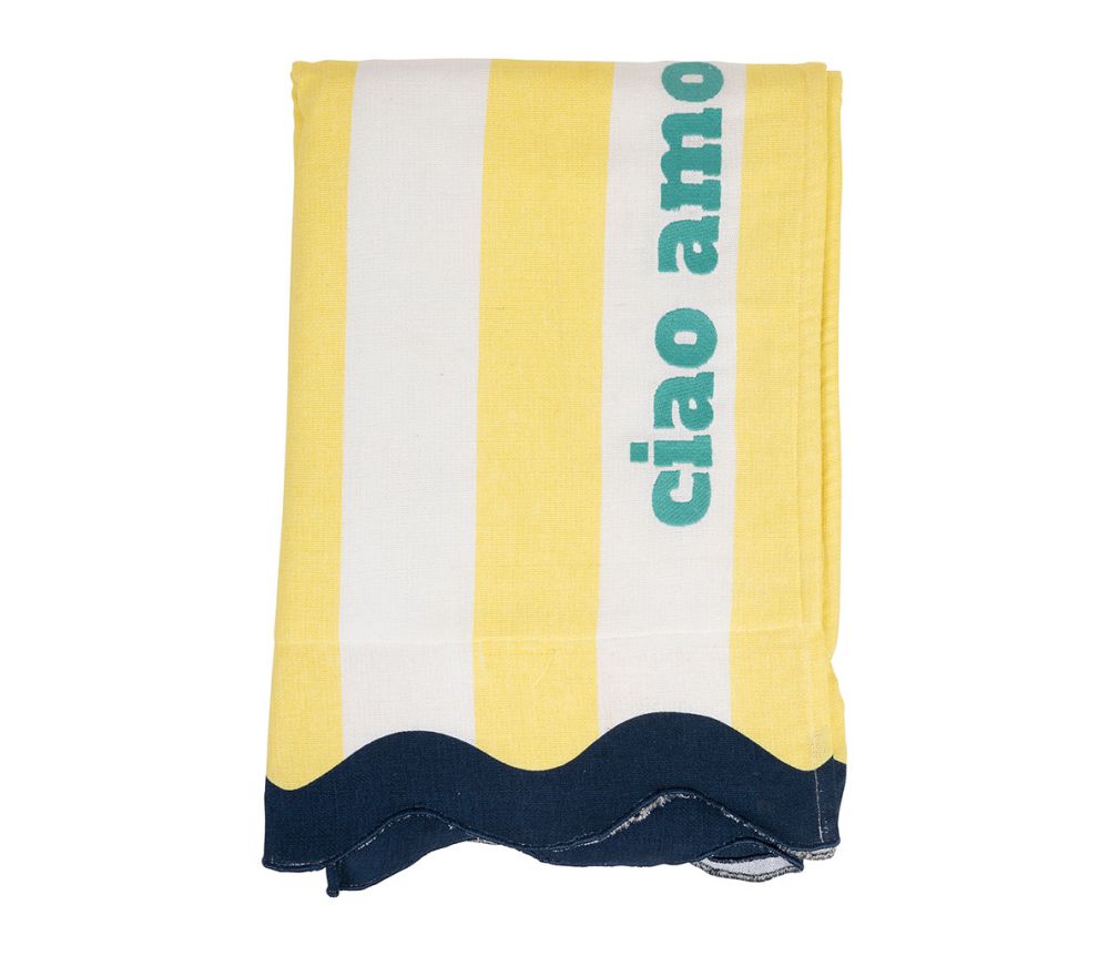 Drap de bain brodé jaune et blanc Ciao Amore