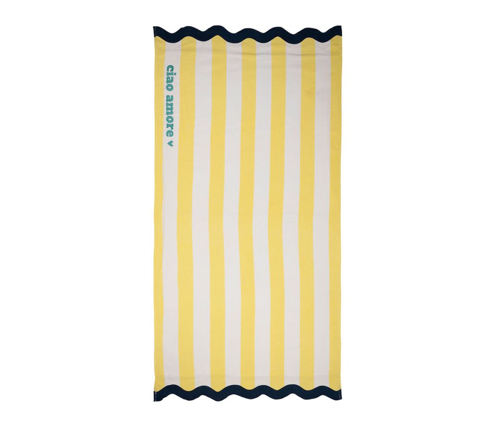 Drap de bain brodé jaune et blanc Ciao Amore