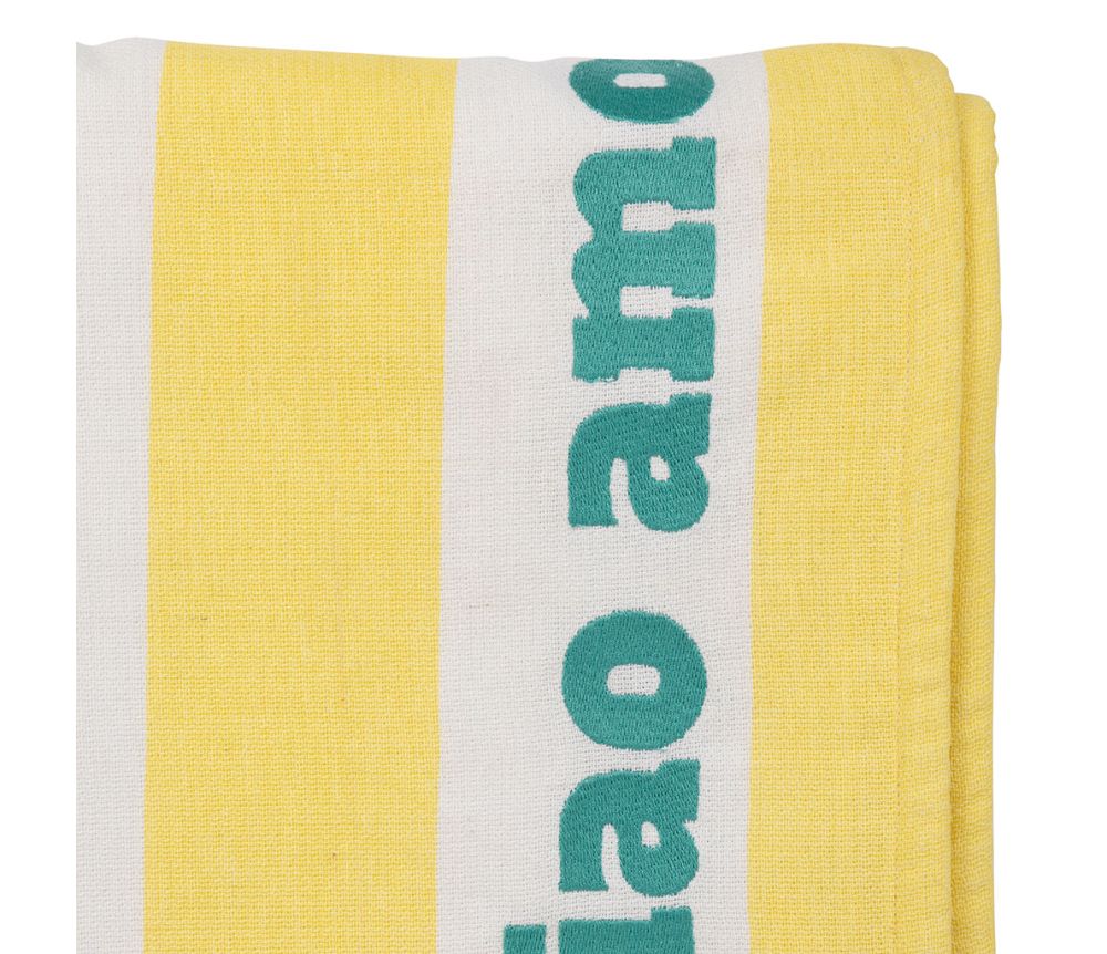 Drap de bain brodé jaune et blanc Ciao Amore