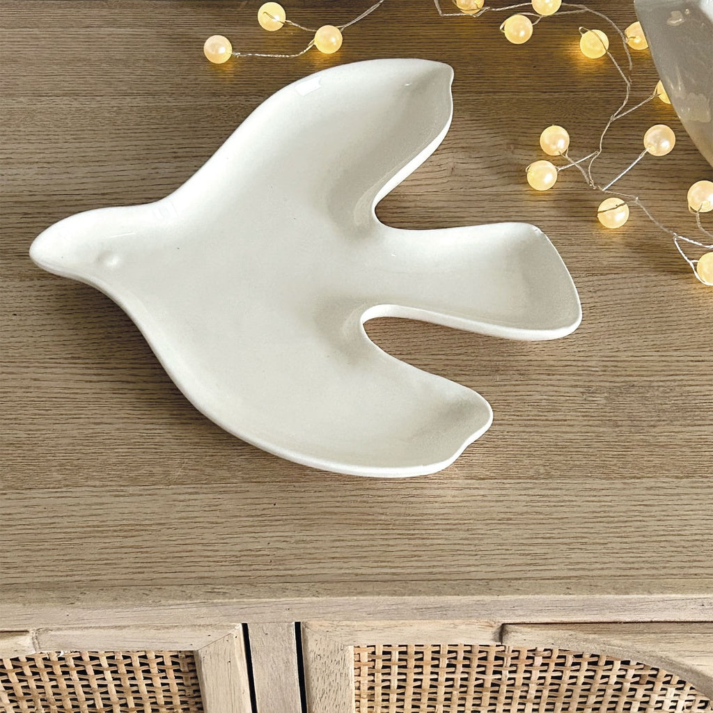 Coupelle oiseau blanc L20 P20 H5cm