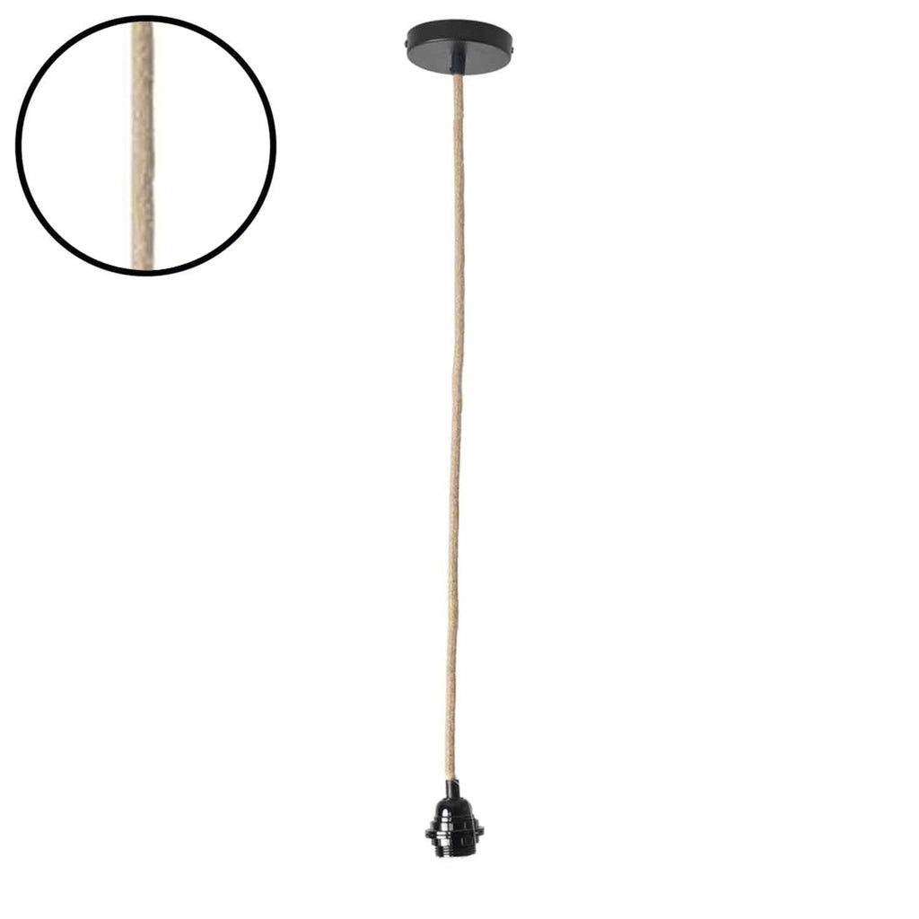 Suspension douille noire - 110cm câble naturelle rosace
