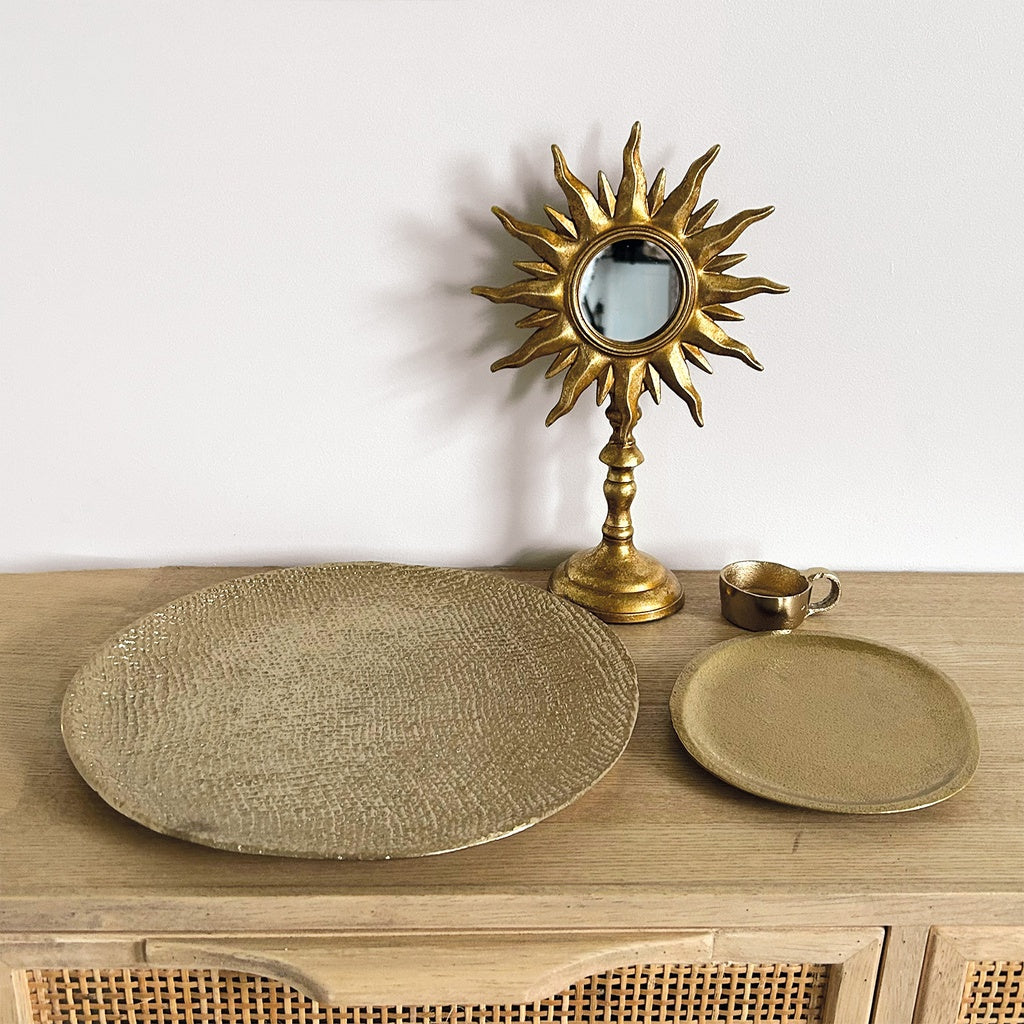 Plateau rond Alice quadrillé doré – D27 cm
