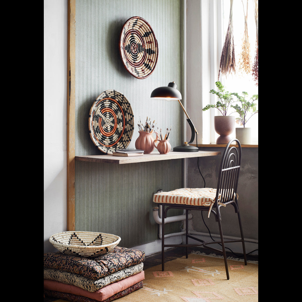 Cache-pot en grès - Ø 17,5 x H 23 cm - Finition poudrée et brune