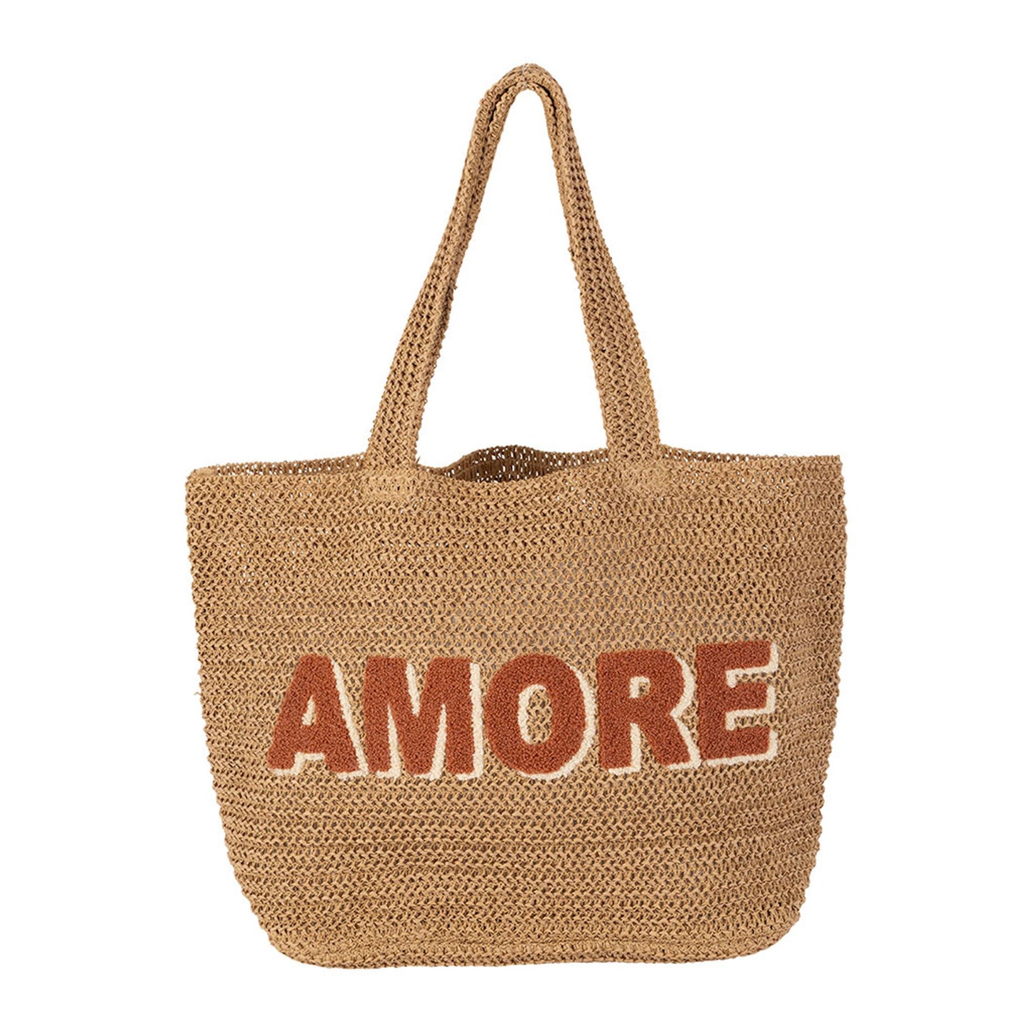 Sac brodé "Amore" en corde de papier naturel - LUMI