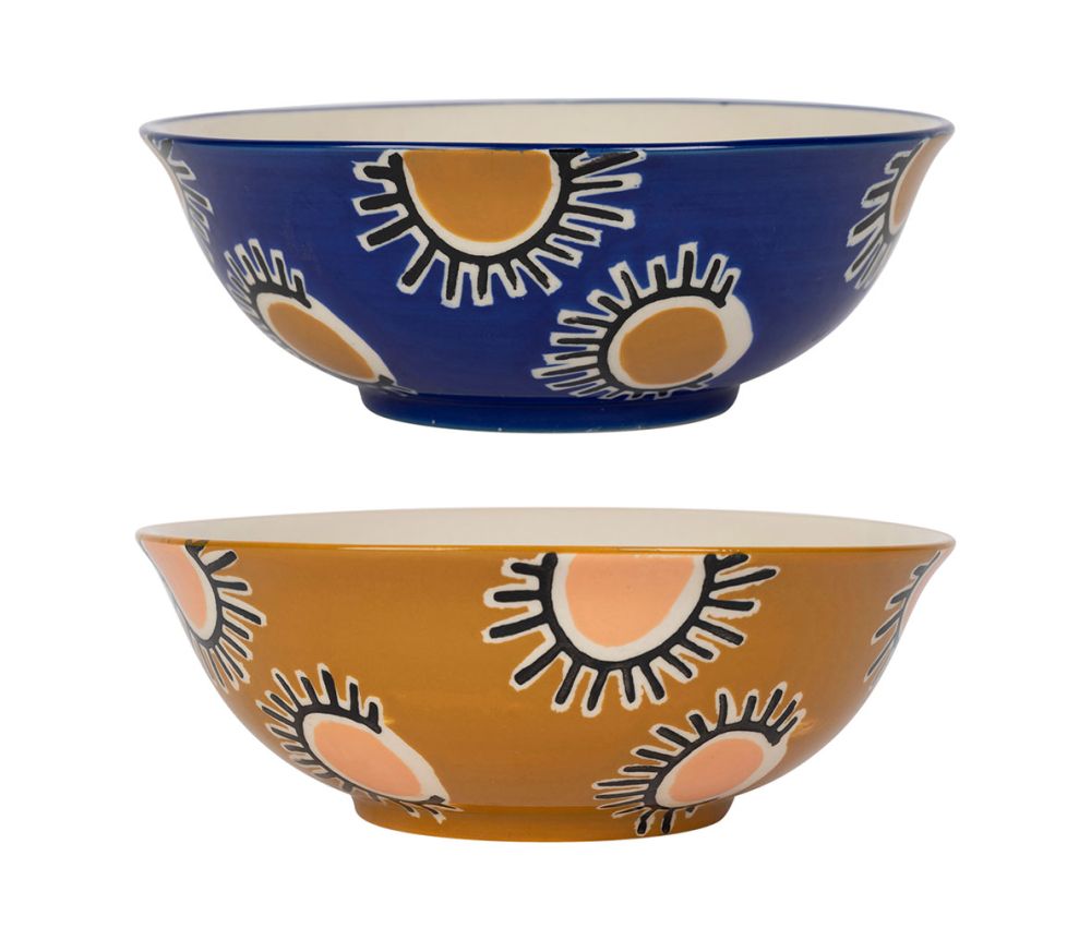 Lot de 2 saladiers Soul Craft – Bleu & moutarde – Ø 17 x H 6 cm – Grès