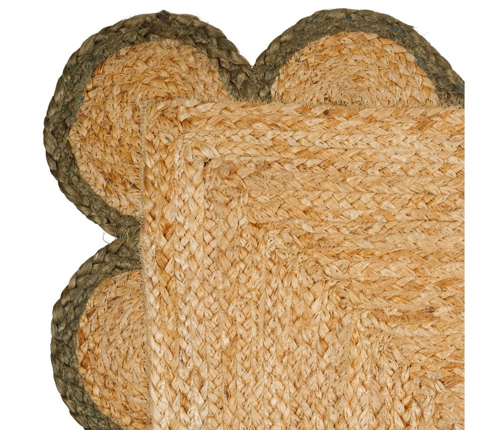 Tapis Romancero Naturel & Kaki 90 x 60 cm – Tressé à bordure festonnée