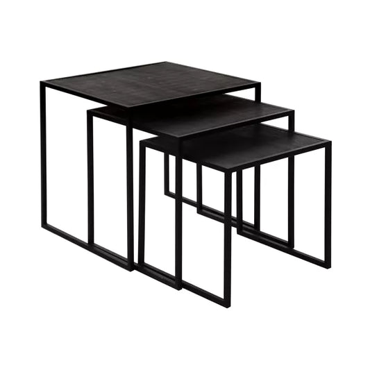 Set de 3 Tables d'Appoint ESZENTIAL - Métal & Bois de Sapin - Noir
