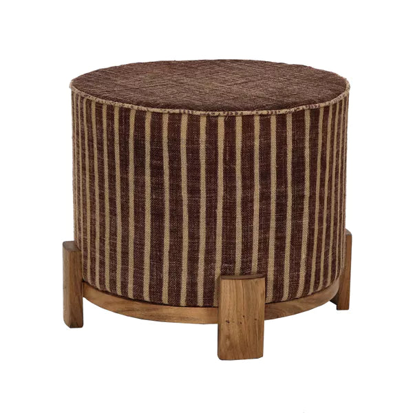 Pouf BRINDISI aubergine en bois d’acacia et jute – D52 x H42 cm