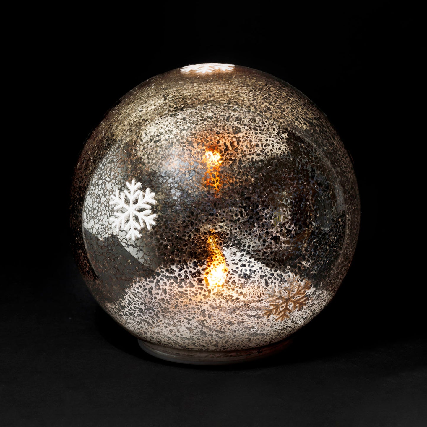 Boule lumineuse LED Flocon en verre argenté