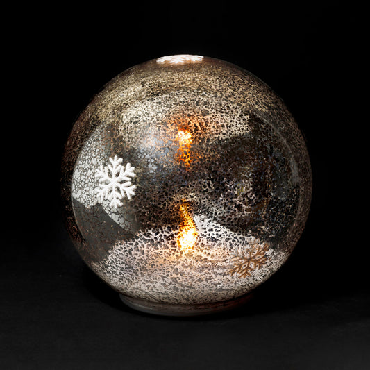 Boule lumineuse LED Flocon en verre argenté