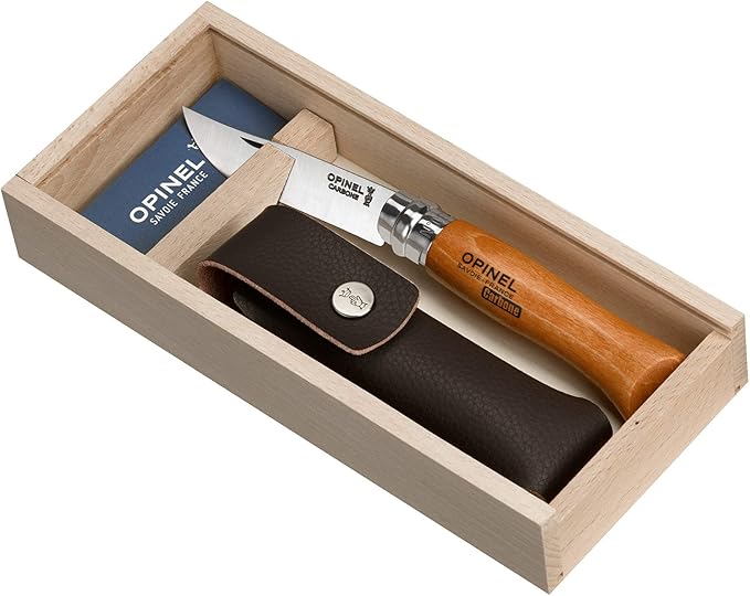 Couteau Opinel N°08 Inox + Étui Cuir – Manche en Hêtre