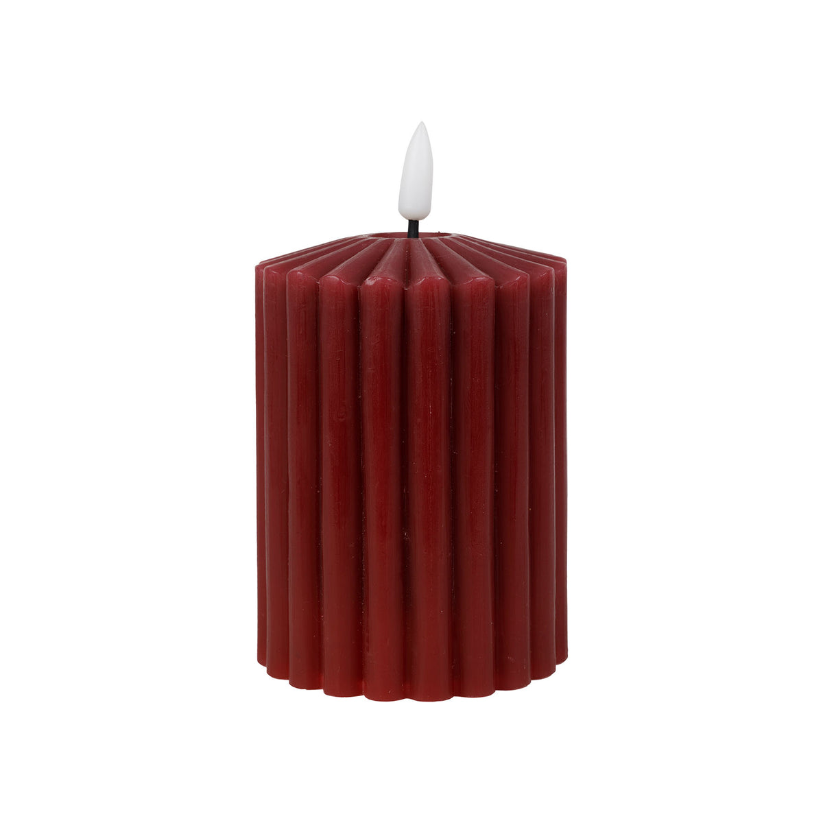 Bougie LED striée bordeaux – D7 × H13 cm