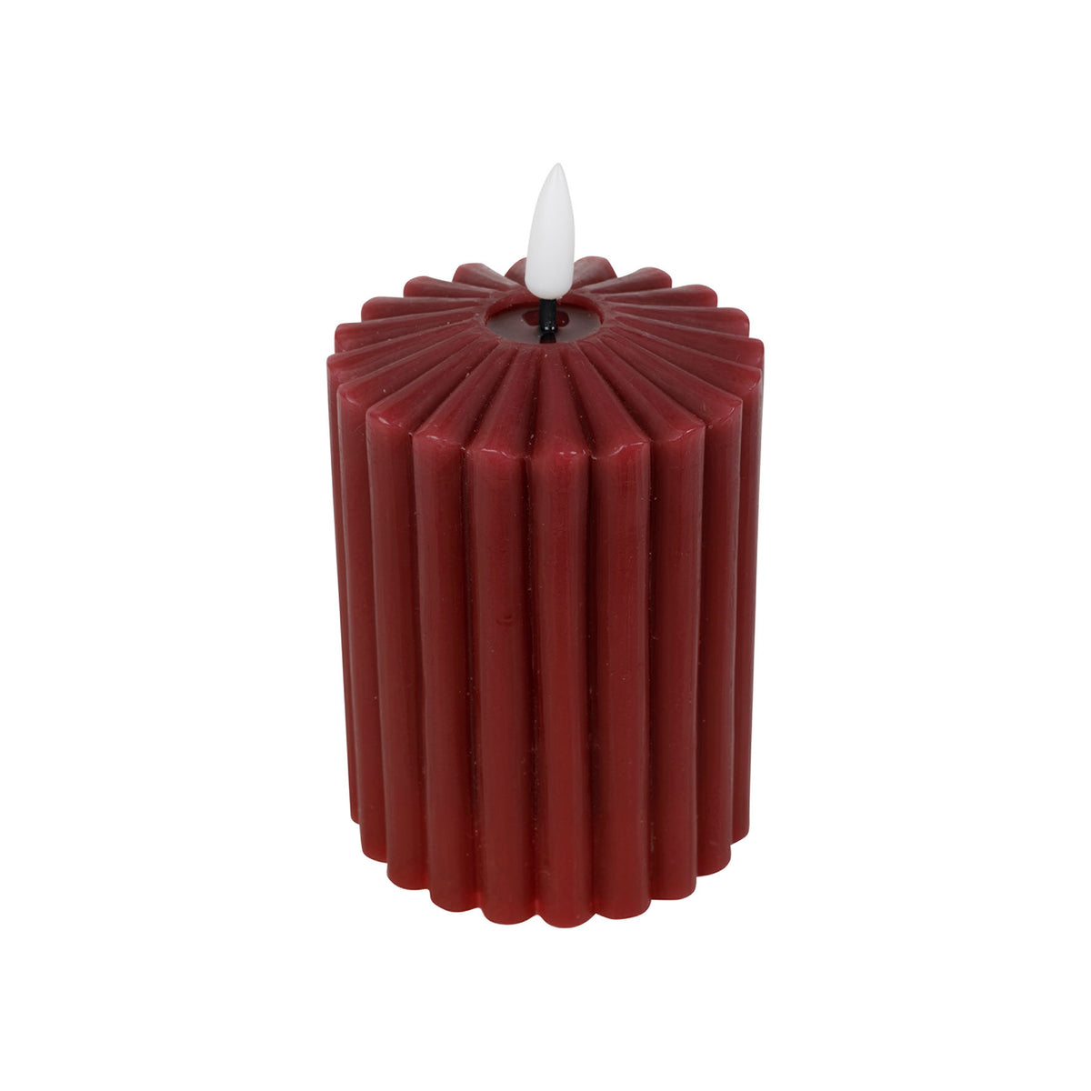 Bougie LED striée bordeaux – D7 × H13 cm