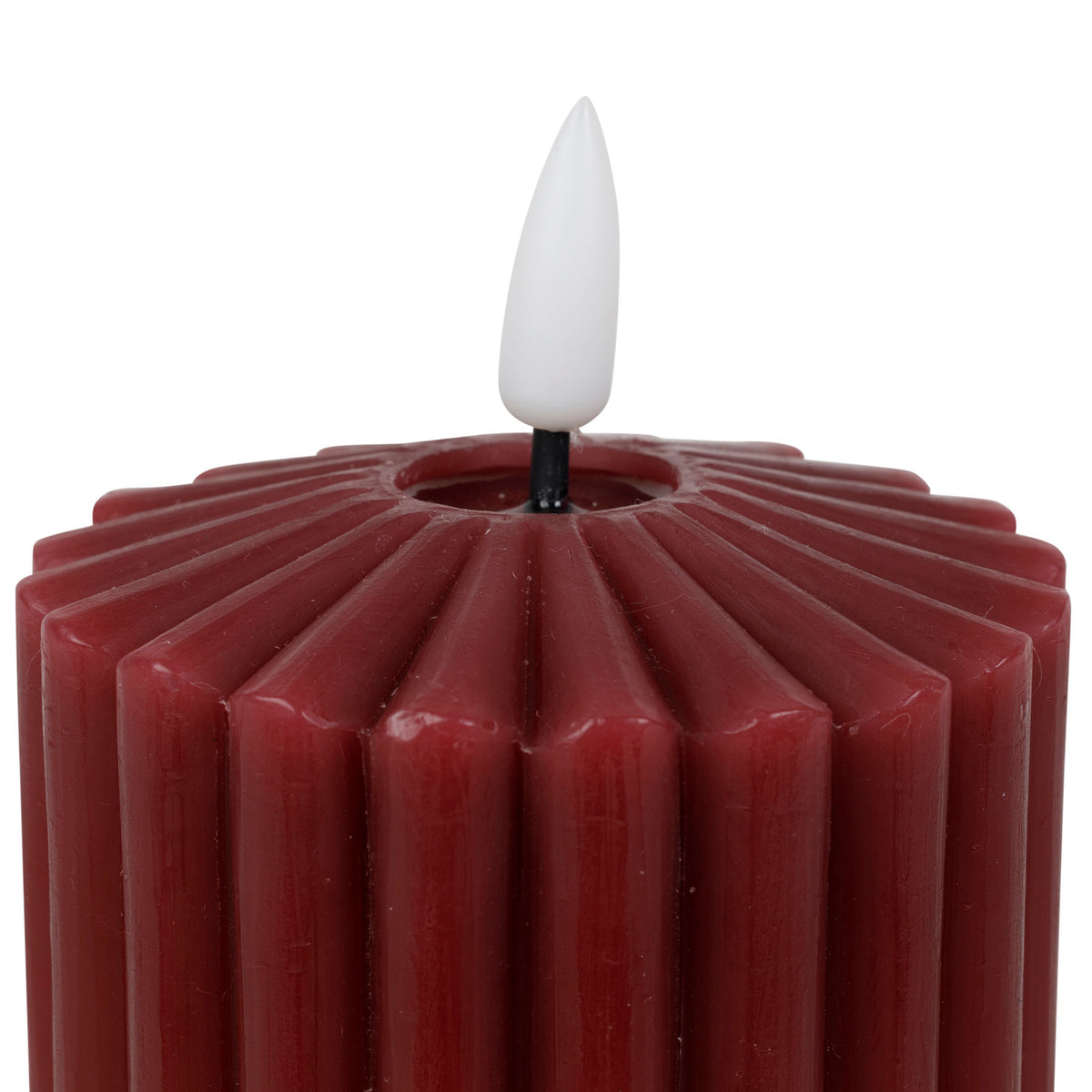 Bougie LED striée bordeaux – D7 × H13 cm