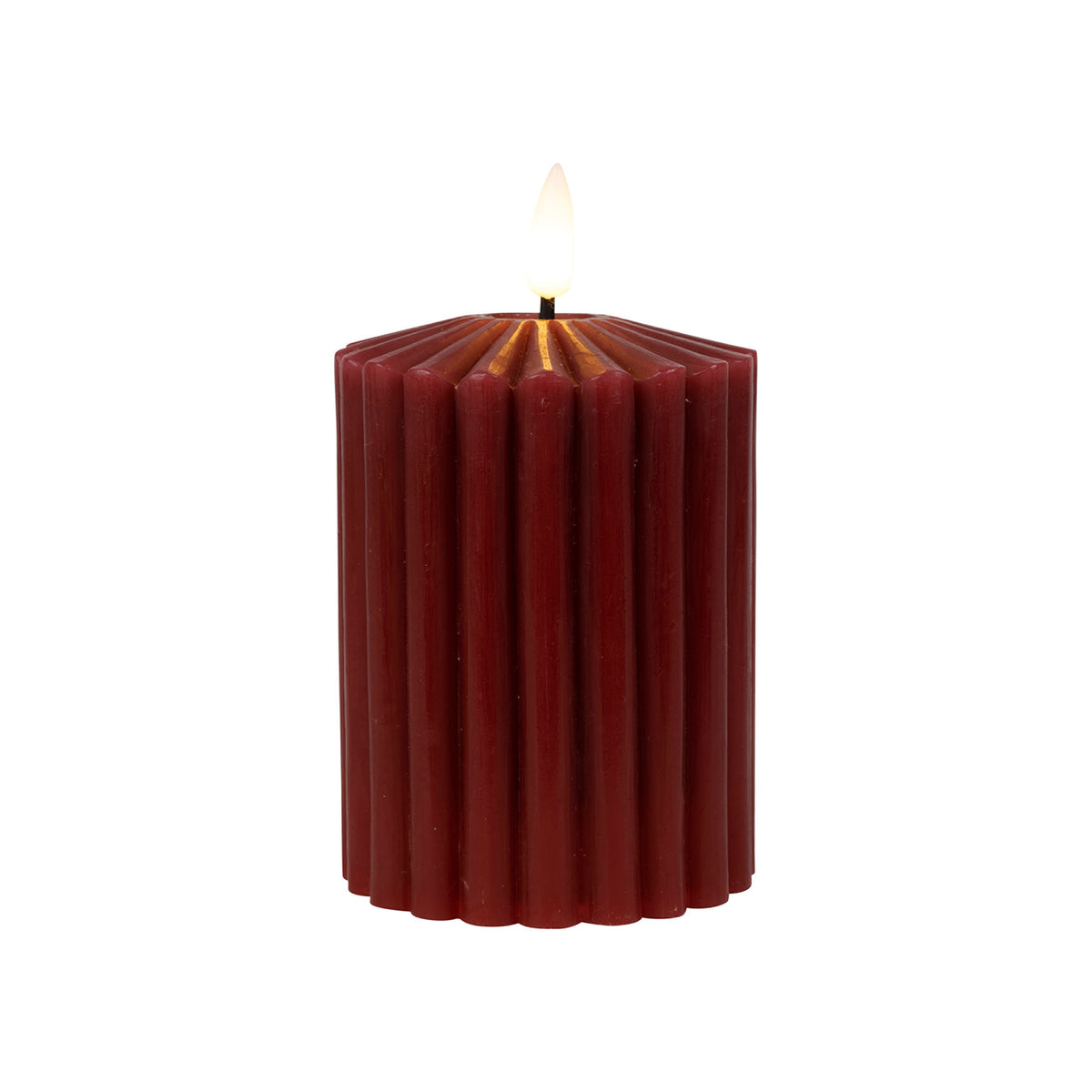 Bougie LED striée bordeaux – D7 × H13 cm