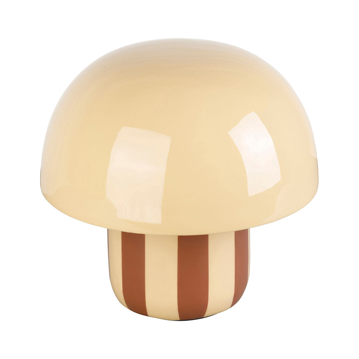 Lampe à poser champignon rayée – Écru et terracotta – D20 x H20 cm