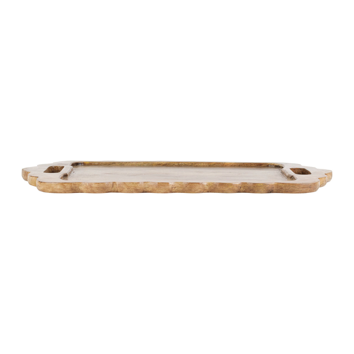 Lot de 2 plateaux en bois naturel à bords festonnés – 44 et 34,5 cm