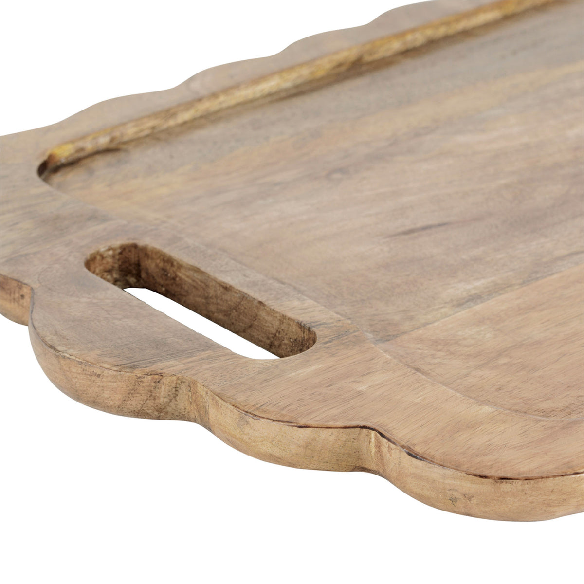 Lot de 2 plateaux en bois naturel à bords festonnés – 44 et 34,5 cm