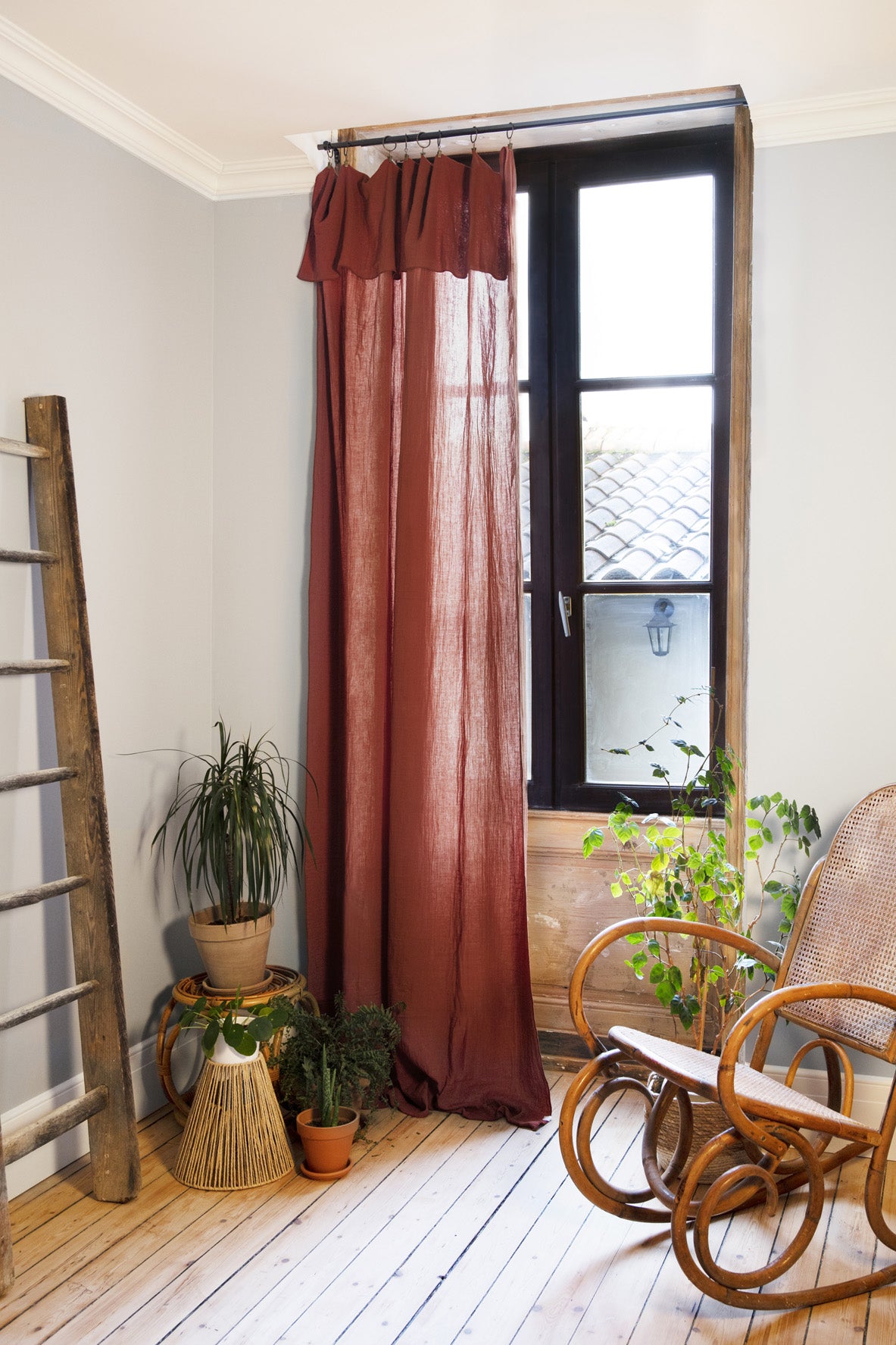 Rideau ajustable + 8 anneaux pince 140 x 300 cm Gaze de coton unie GAÏA