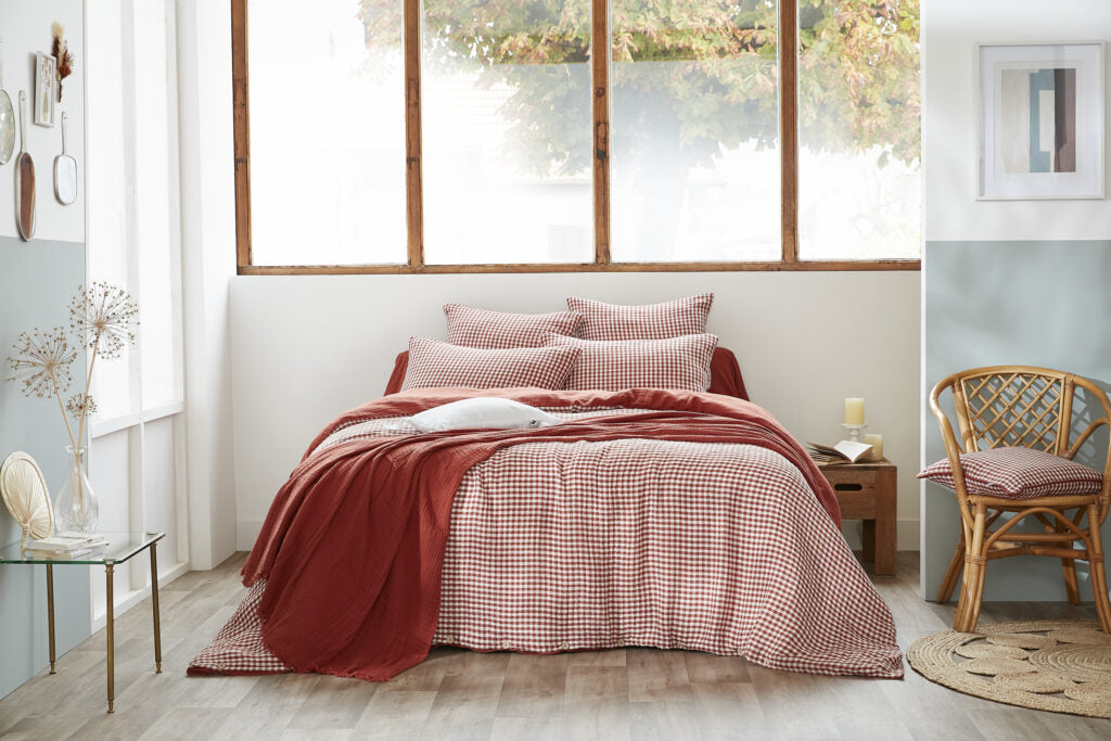 Housse de couette réversible Vickie – 260 x 240 cm – Gaze de coton tissée Terracotta