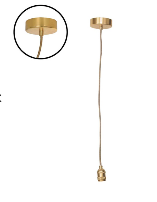 Suspension douille doré satiné - 110cm câble corde naturelle rosace