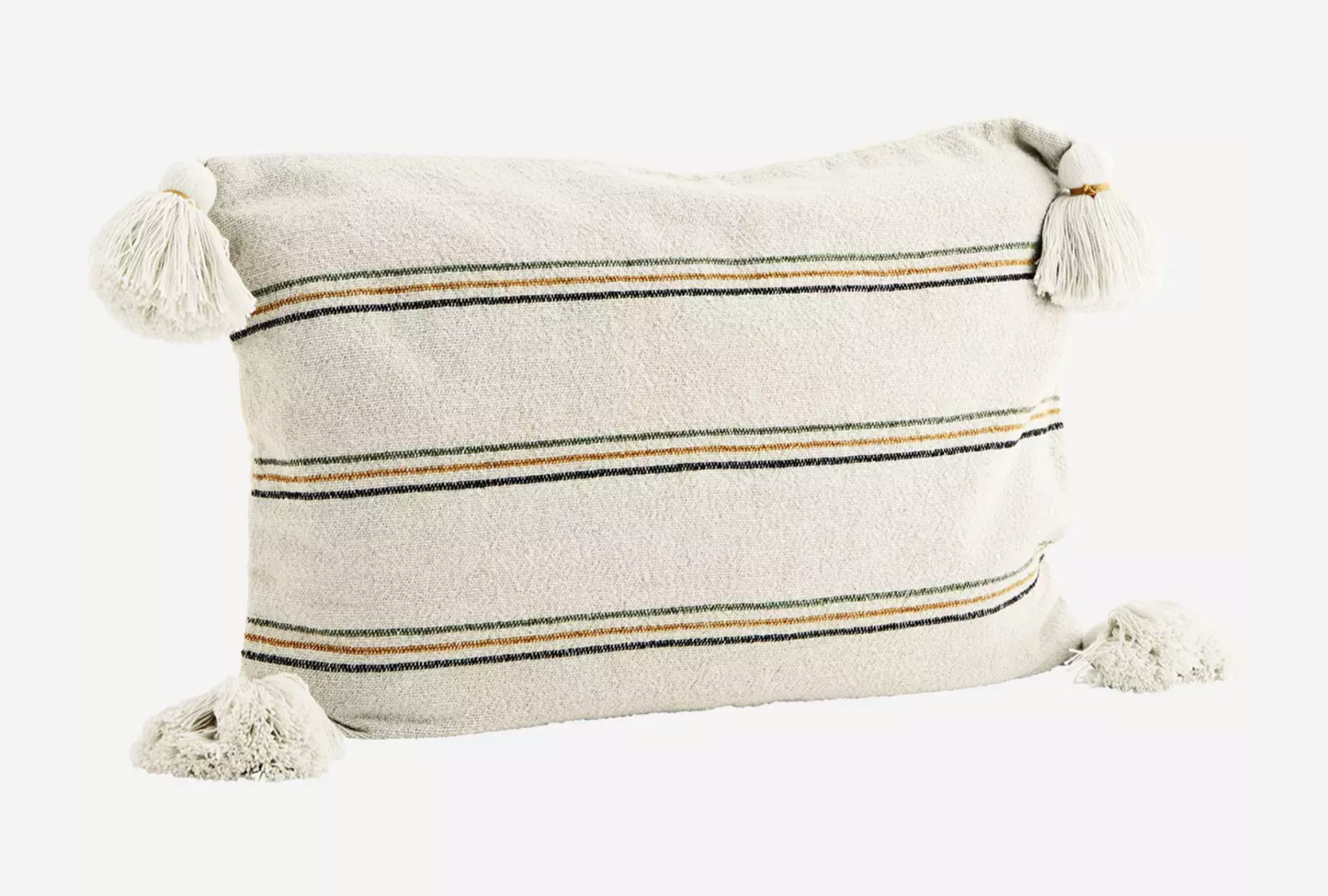 Housse de coussin rayée avec pompons