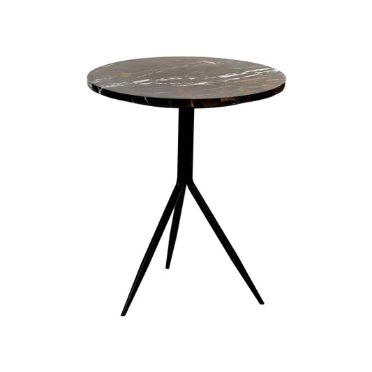 Table d'appoint DANA - marbre et métal - DIA 40 x H 47 cm - brun