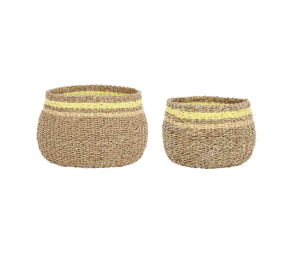 Lot de 2 corbeilles MEDI SUMMER jaune – fibres naturelles