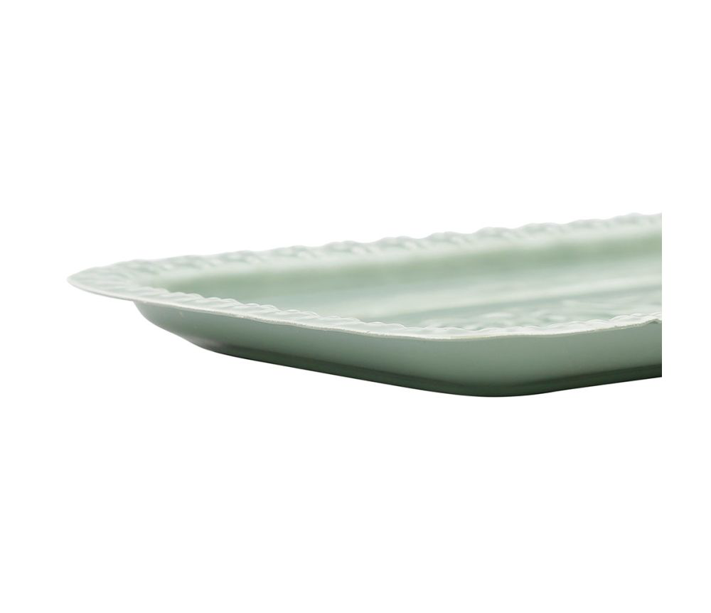 Lot de 2 Plateaux Baroques Vert Sauge – Design Floral Élégant en Métal
