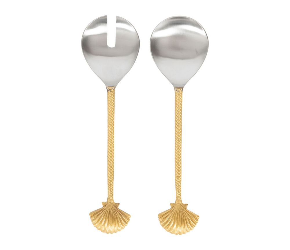 Couverts à Salade x2 Coquillage Doré Antique – Design Élégant en Acier Inoxydable