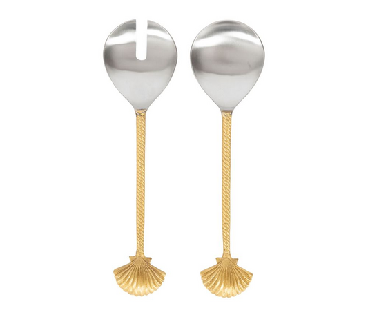 Couverts à Salade x2 Coquillage Doré Antique – Design Élégant en Acier Inoxydable