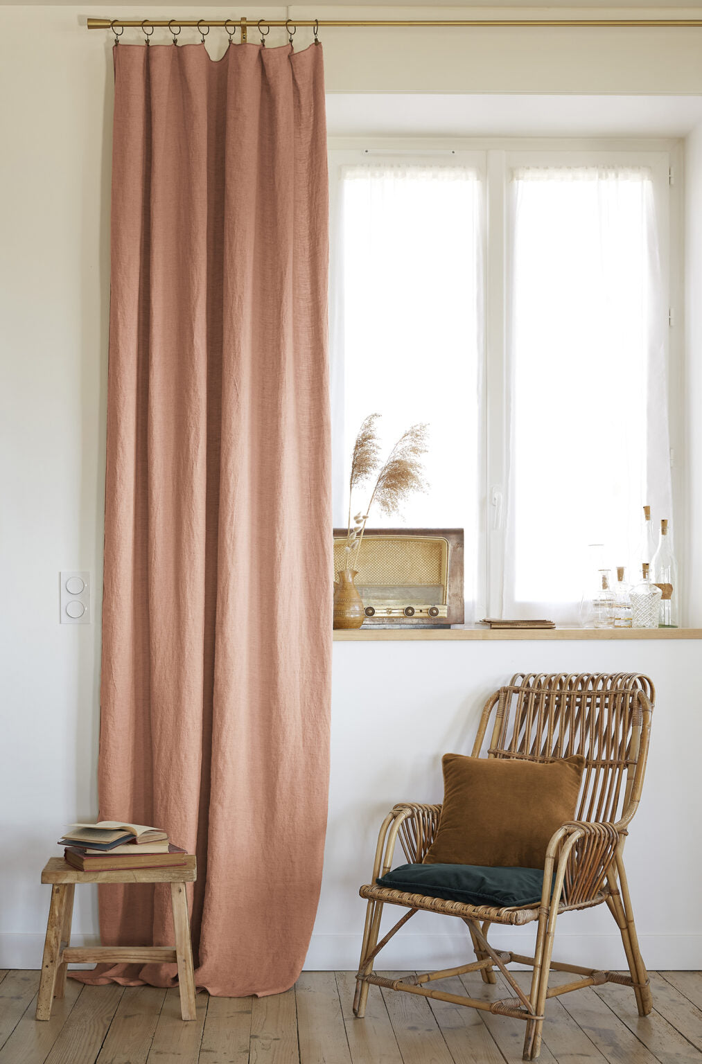 Rideau ajustable + 8 anneaux pince 140 x 270 cm Lin lavé SOLINE