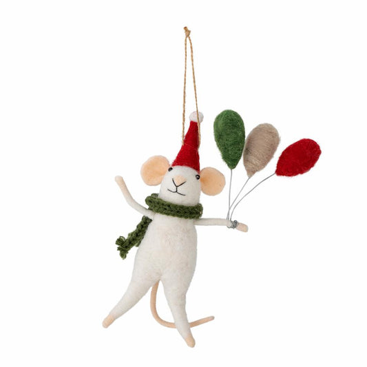 Décoration souris en laine feutrée avec bonnet de Noël