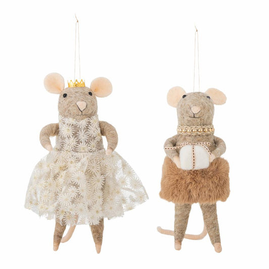 Lot de 2 décorations souris en laine feutrée