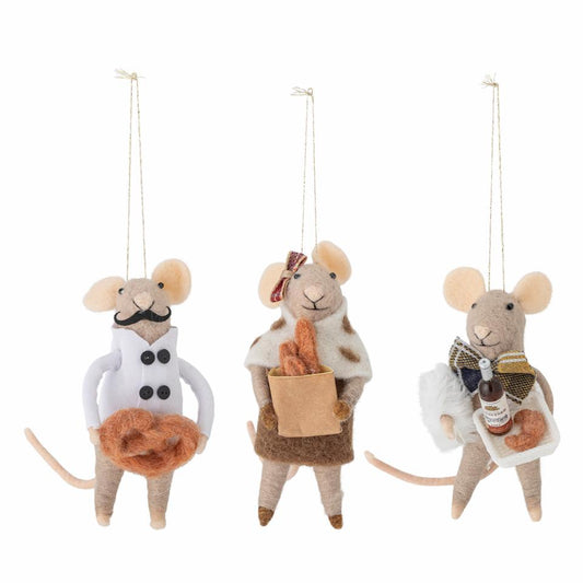 Lot de 3 décorations souris en laine feutrée