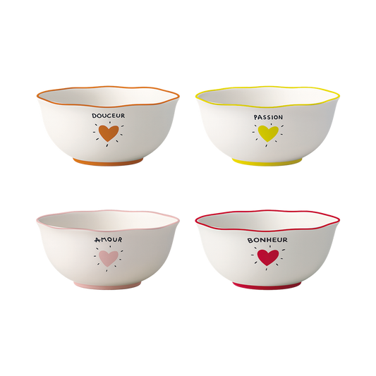 Set de 4 coupelles cœur messages 14 cm