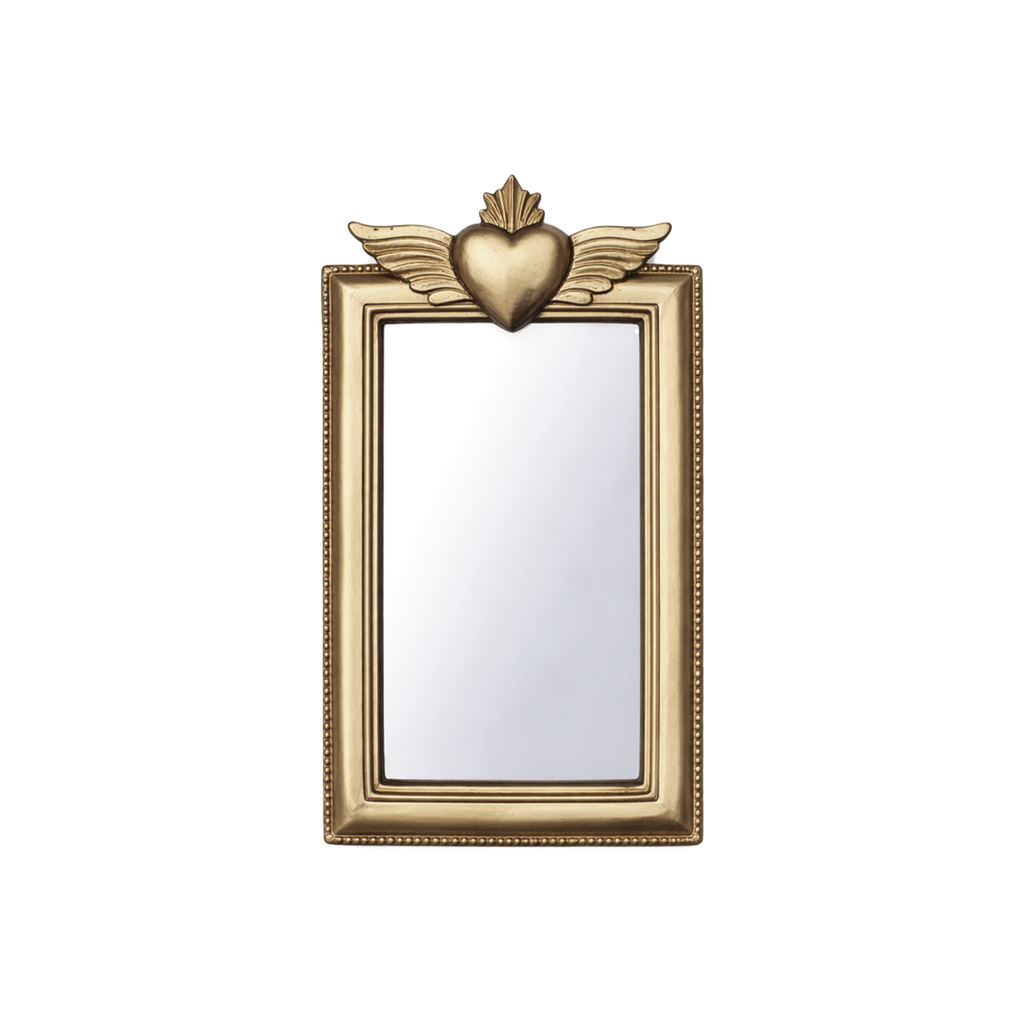 Miroir mural Ex-Voto doré cœur ailé – 18,5 x 12 cm