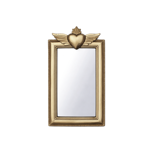Miroir mural Ex-Voto doré cœur ailé – 18,5 x 12 cm