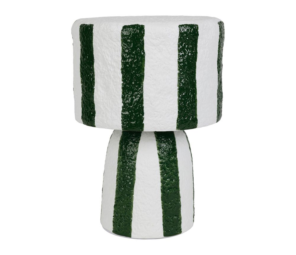 Lampe à poser – Porcelaine rayée vert émeraude et blanc – H27 cm